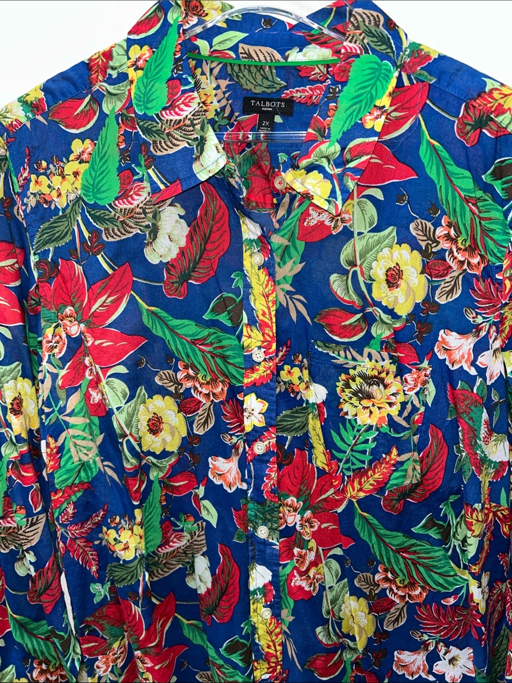 Talbots Plus Hawaiian Floral Floral Long-Sleeve Button-Down Shirt sz 2X in EUC